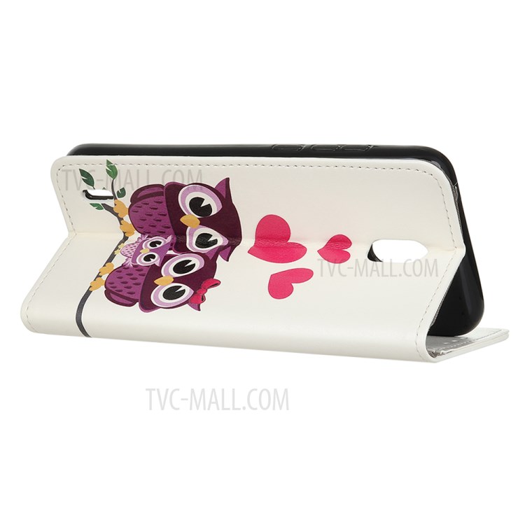 Pattern Printing Leather Wallet Stand Case for Nokia C1 - Owls and Hearts-4