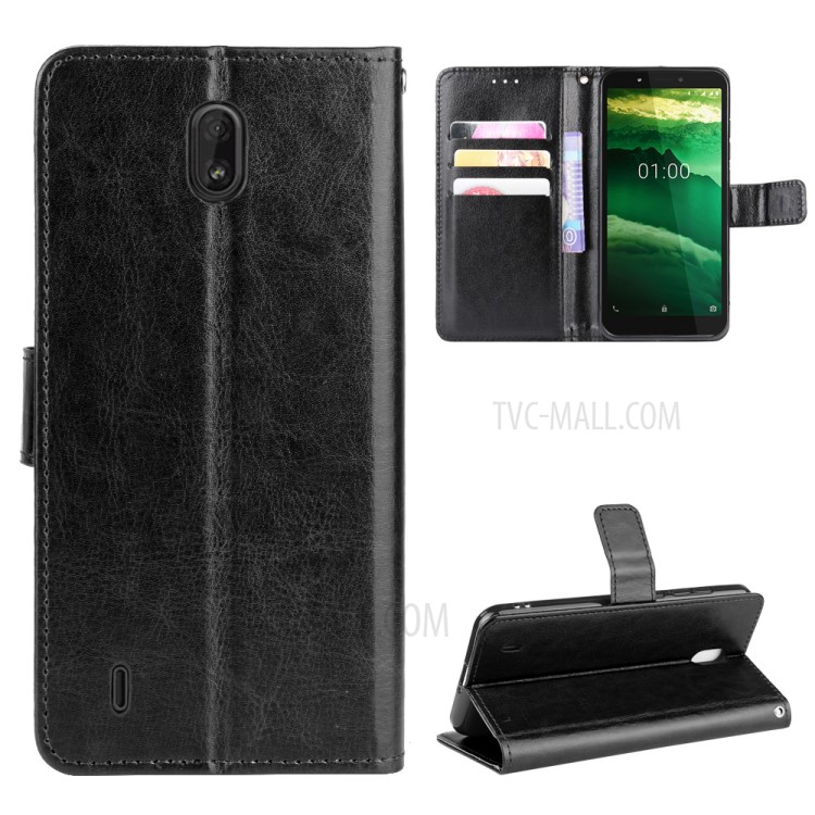 Crazy Horse Stylish PU Leather Case for Nokia C1 - Black-1