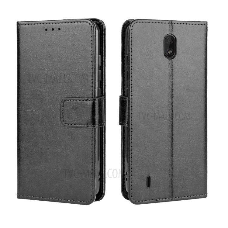 Crazy Horse Stylish PU Leather Case for Nokia C1 - Black-2