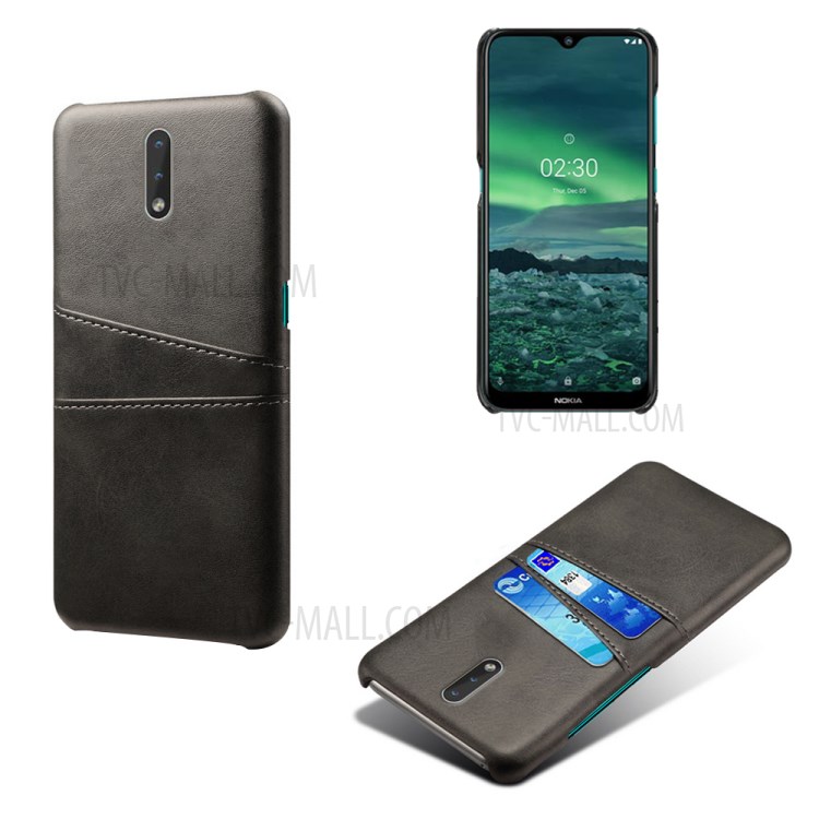 KSQ Double Card Slots PU Leather Coated Plastic Hard Shell for Nokia 2.3 - Black-1