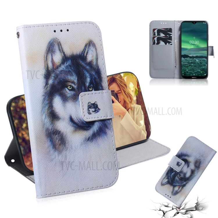 Pattern Printing Wallet Leather Case Stand Phone Covering for Nokia 2.3 - Wolf-1