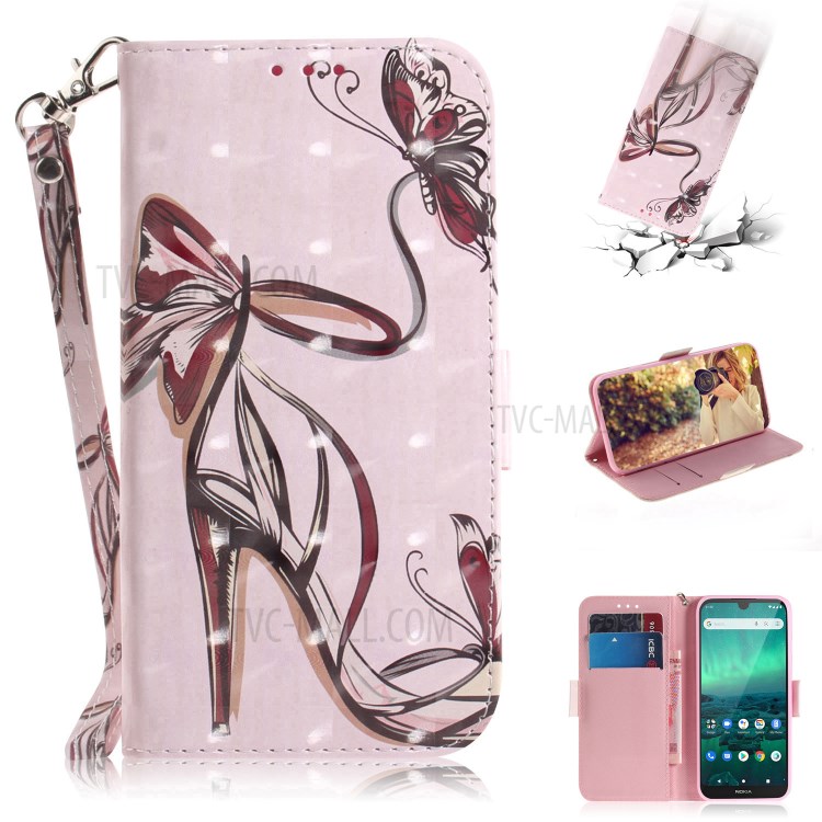 3D Printing Wallet Stand Flip Leather Case with Strap for Nokia 1.3 - High Heels-1