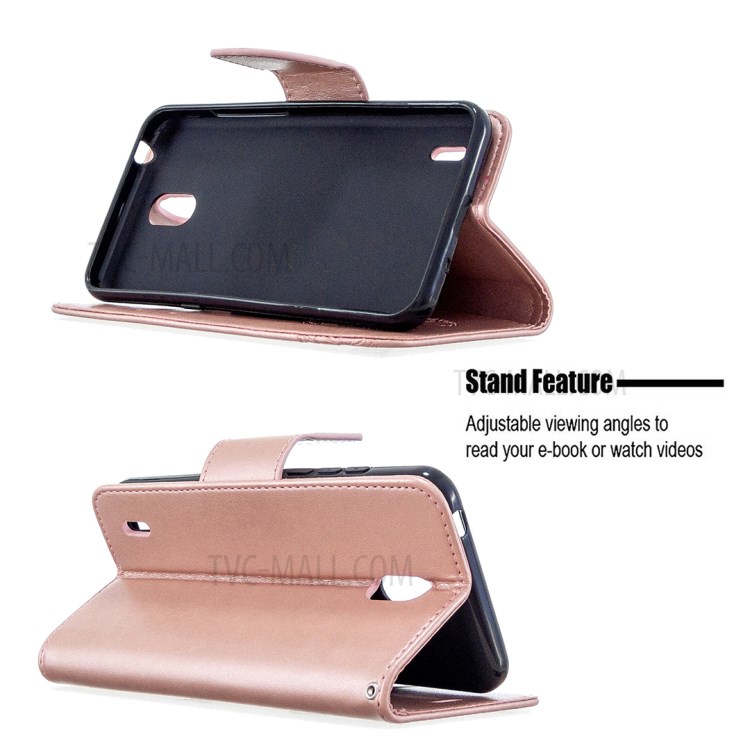 Imprint Butterfly Wallet Leather Stand Case for Nokia 1.3 - Rose Gold-2