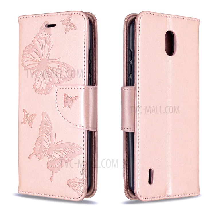 Imprint Butterfly Wallet Leather Stand Case for Nokia 1.3 - Rose Gold-8