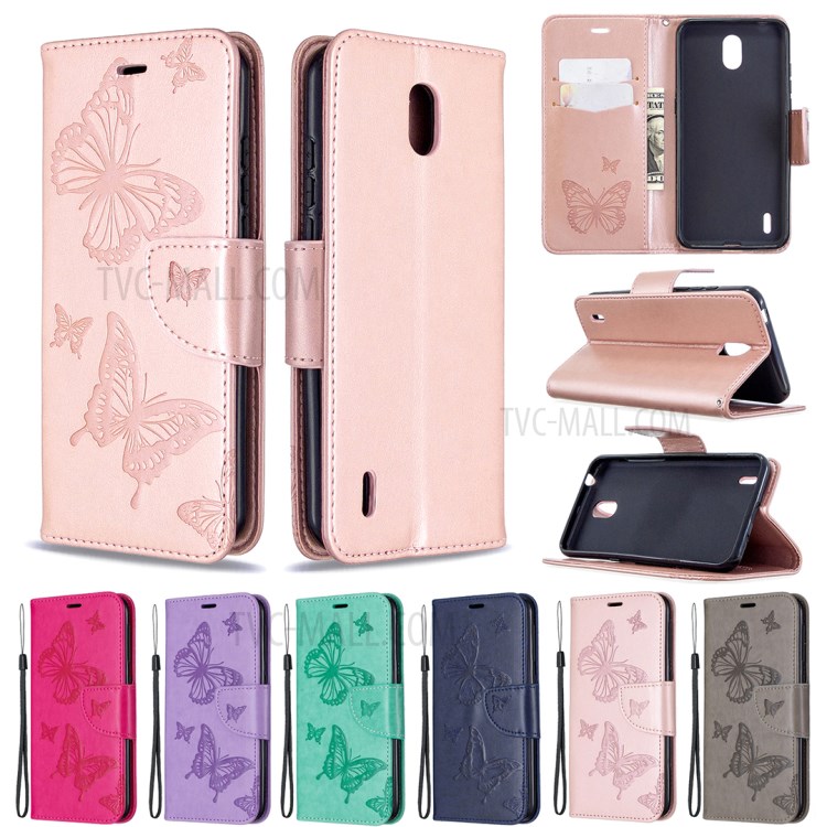 Imprint Butterfly Wallet Leather Stand Case for Nokia 1.3 - Rose Gold-9