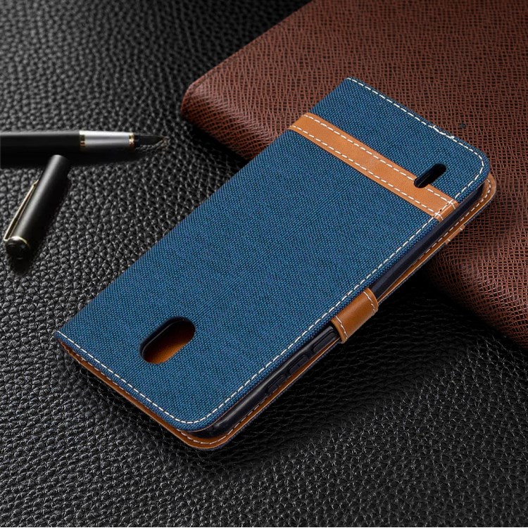 Bi-color Jeans Cloth Leather Wallet Case Shell for Nokia 1.3 - Dark Blue-5