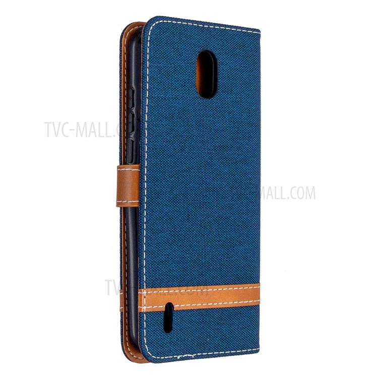 Bi-color Jeans Cloth Leather Wallet Case Shell for Nokia 1.3 - Dark Blue-7