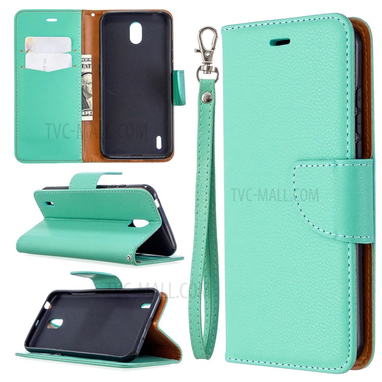 Litchi Skin with Wallet Leather Stand Case for Nokia 1.3 - Cyan-1