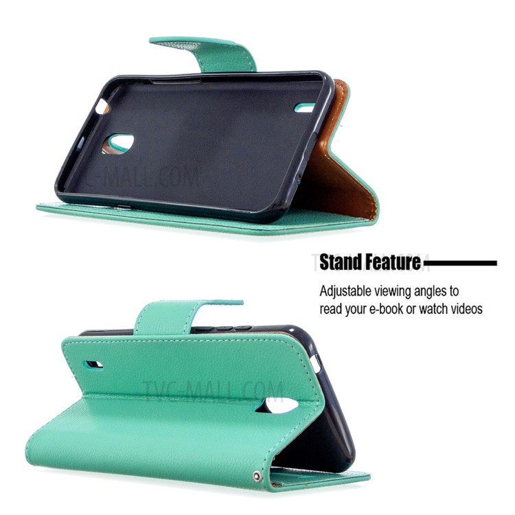 Litchi Skin with Wallet Leather Stand Case for Nokia 1.3 - Cyan-2