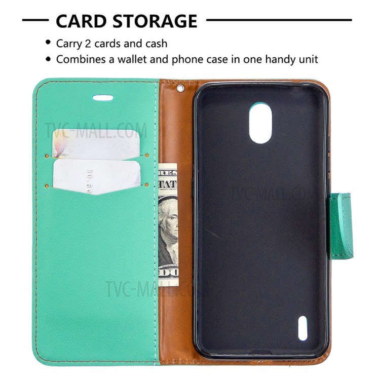 Litchi Skin with Wallet Leather Stand Case for Nokia 1.3 - Cyan-3