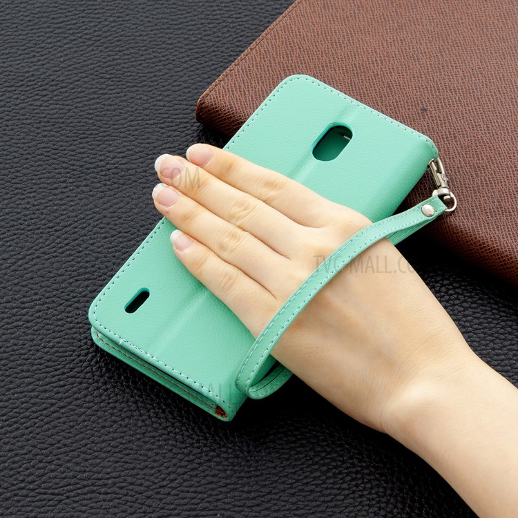 Litchi Skin with Wallet Leather Stand Case for Nokia 1.3 - Cyan-6