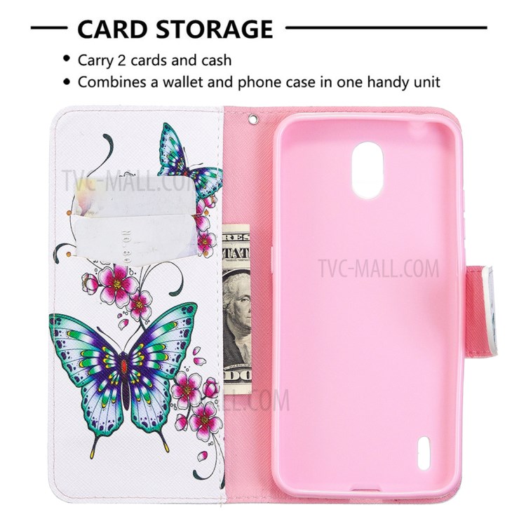 Impressão Padrão De Capa De Couro Estande Carteira Para Nokia 1.3 - Borboleta E Flor-3