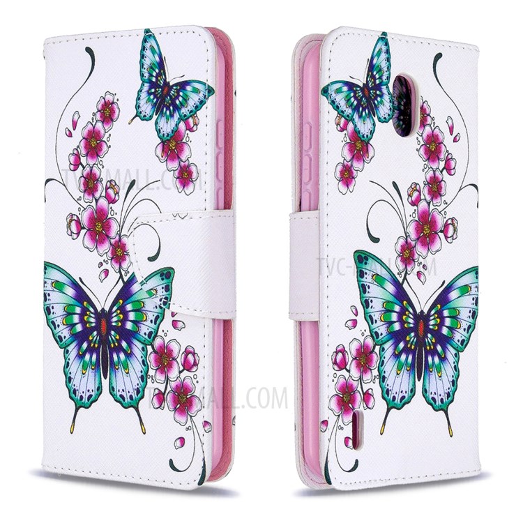 Impressão Padrão De Capa De Couro Estande Carteira Para Nokia 1.3 - Borboleta E Flor-8