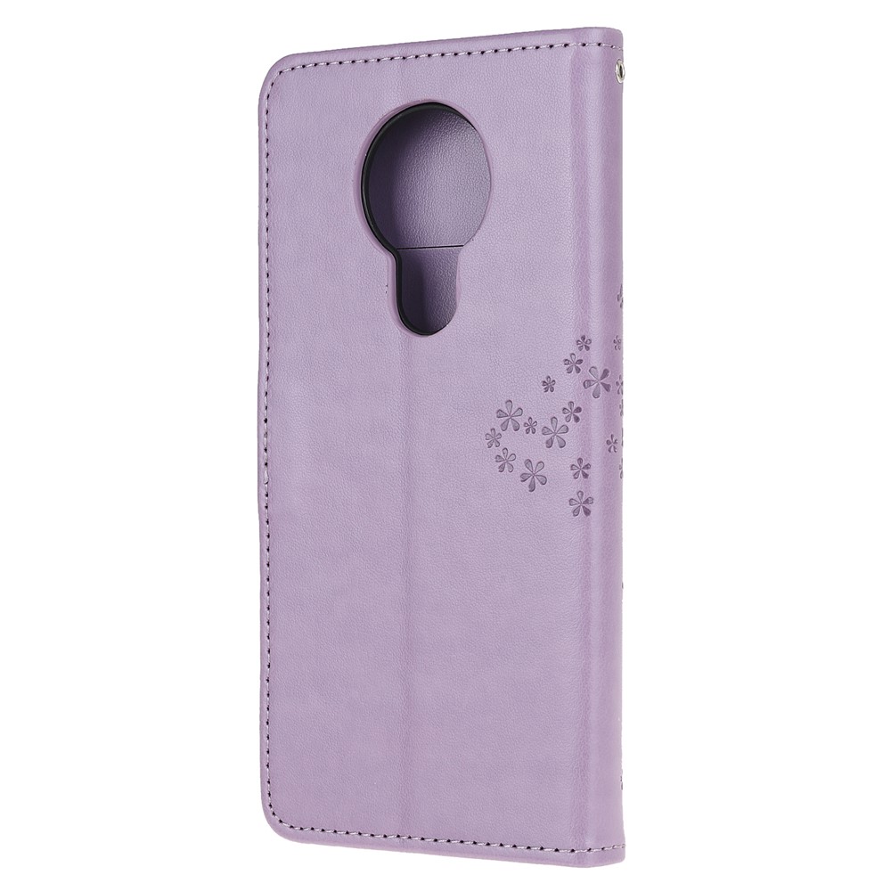 Imprint Tree Owl Leather with Wallet Flip Cover for Nokia 5.3 - Light Purple-3