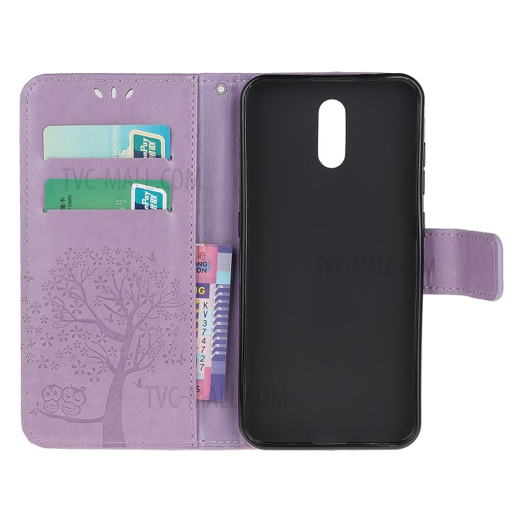 Couro Coruja Árvore Imprint Com Shell Telefone Celular Carteira Para Nokia 2.3 - Luz Roxa-5