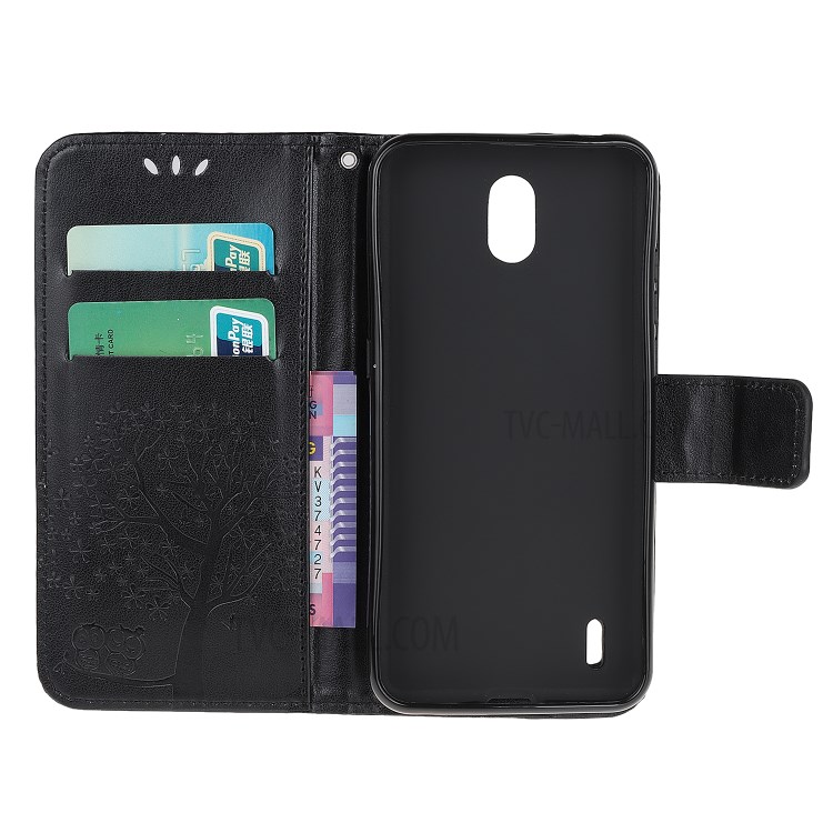 Imprint Tree Owl Leather Stylish Wallet Case for Nokia 1.3 - Black-5