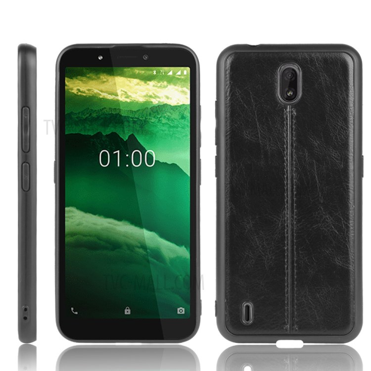 Leather Coated PC + TPU Cell Phone Shell for Nokia C1 - Black-1