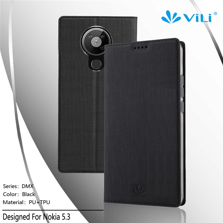 Cuir Croix Texture IVL DMX Accessoire Stand Pour Nokia 5.3 - Noir-6