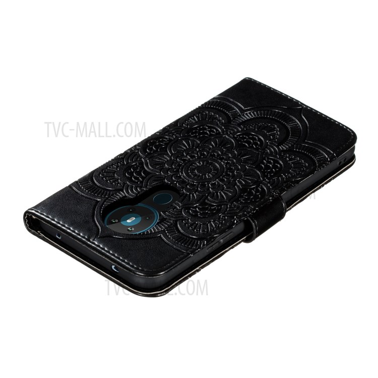 Imprint Mandala Flower PU Leather Mobile Phone Shell for Nokia 5.3 - Black-9