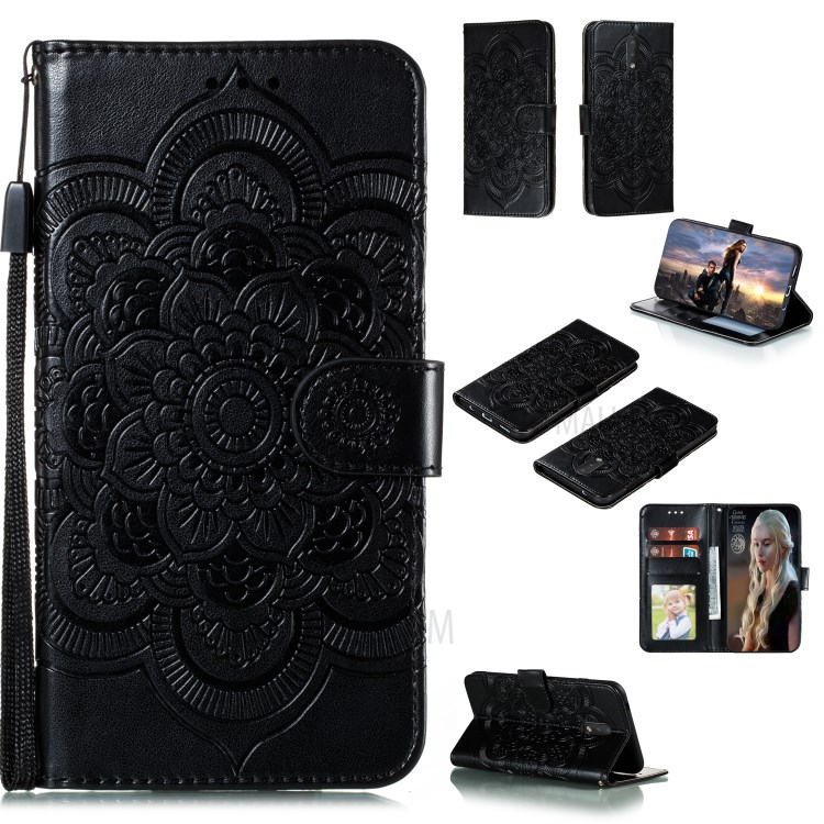 Imprint Surface Mandala Flower Leather Cover for Nokia 2.3 - Black-1