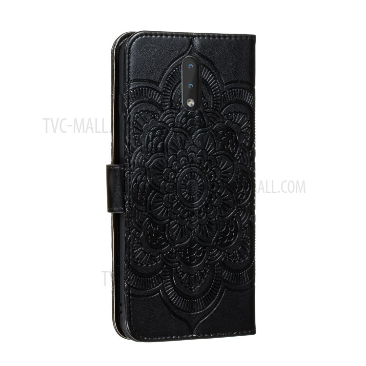 Imprint Surface Mandala Flower Leather Cover for Nokia 2.3 - Black-4