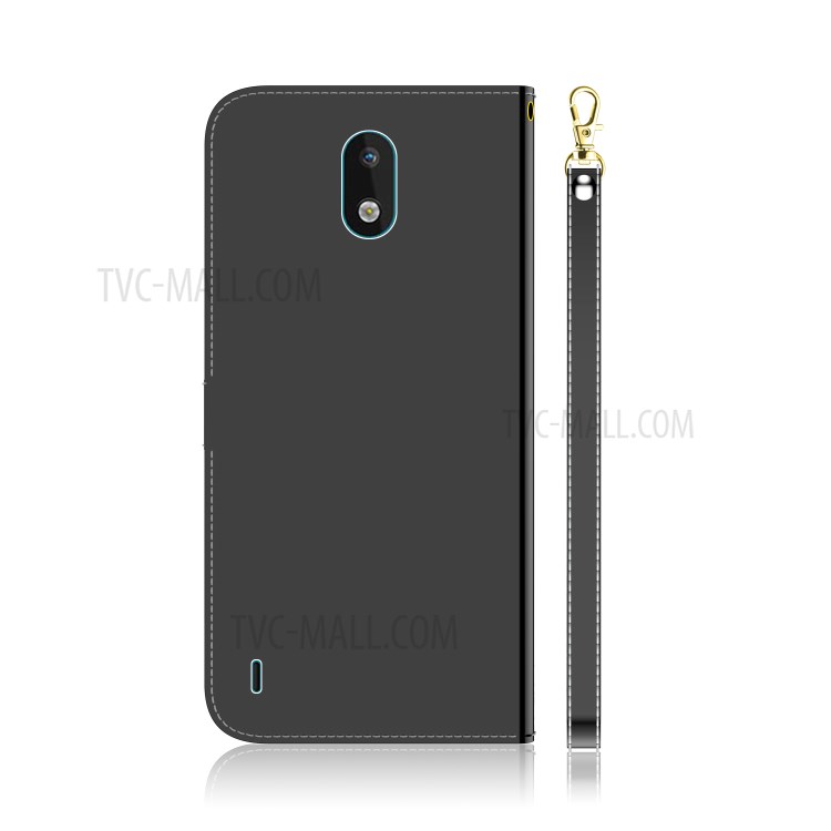 Spiegelartige Oberfläche Mappe Stand Leder Telefonabdeckung Für Nokia 1.3 - Schwarz-3