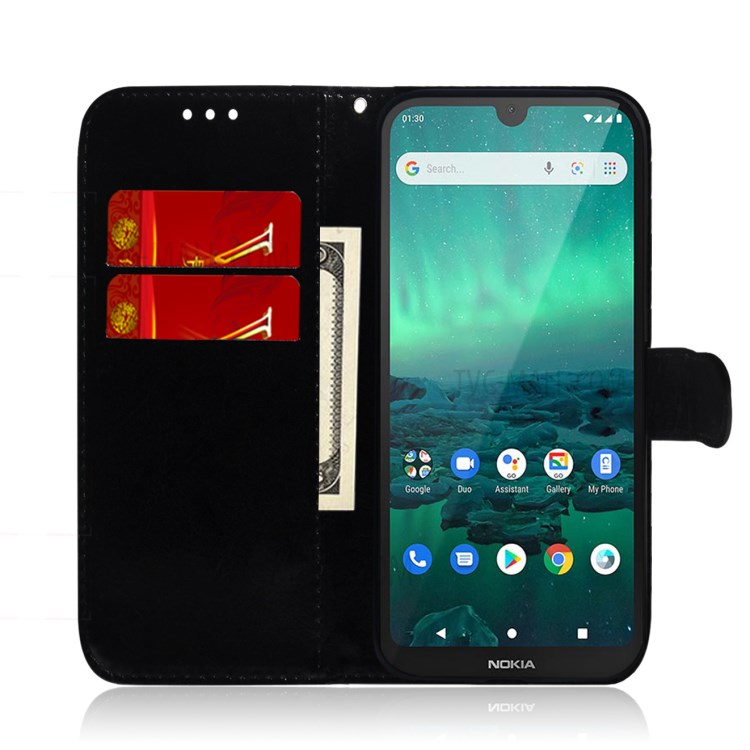 Spiegelartige Oberfläche Mappe Stand Leder Telefonabdeckung Für Nokia 1.3 - Schwarz-9