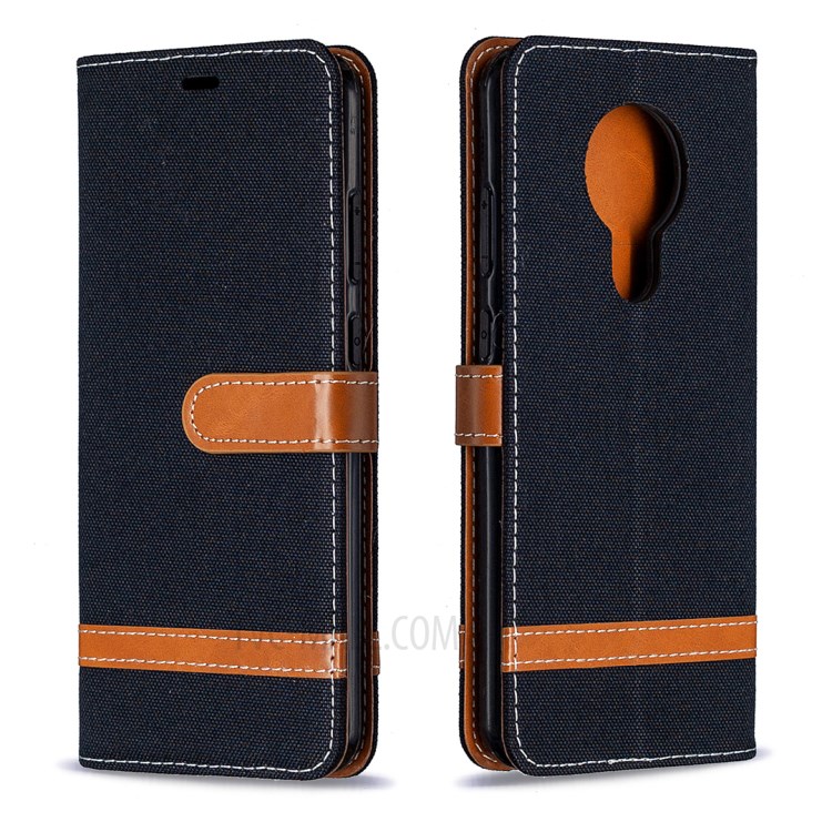 Jeans Couleur Assortie Coquille Cuir Tissu Pour Nokia 5.3 - Noir-4