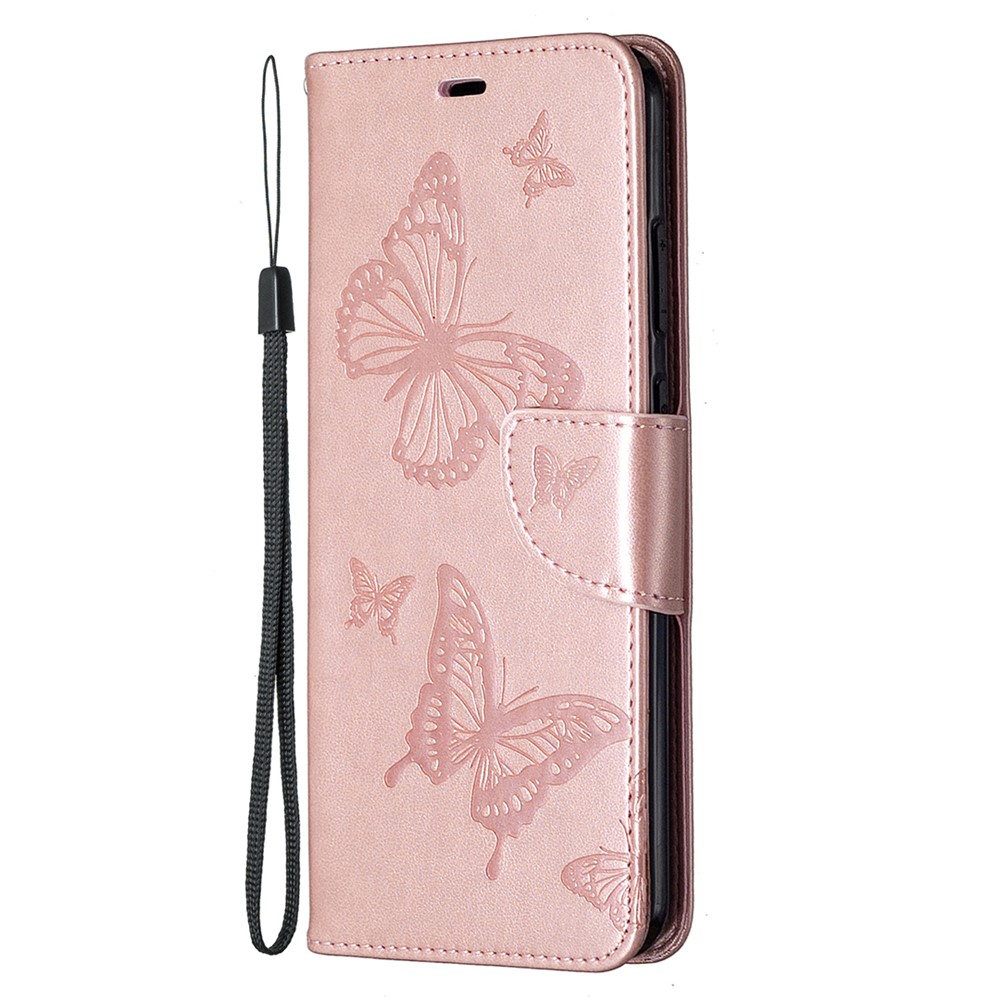 Imprint Butterflies Wallet Stand Flip Leather Shell for Nokia 5.3 - Rose Gold-2