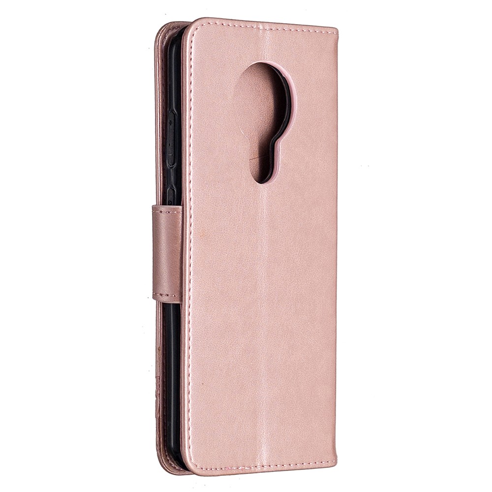 Imprint Butterflies Wallet Stand Flip Leather Shell for Nokia 5.3 - Rose Gold-3