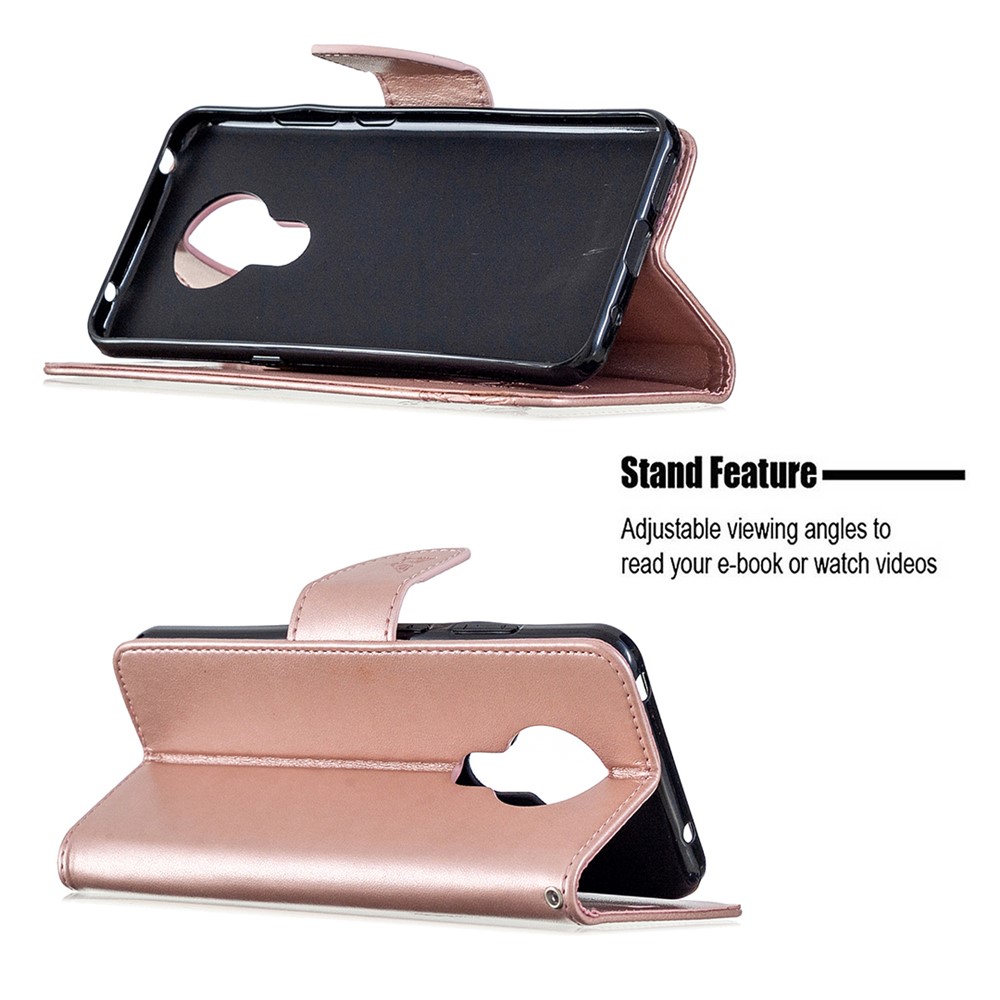 Imprint Butterflies Wallet Stand Flip Leather Shell for Nokia 5.3 - Rose Gold-5