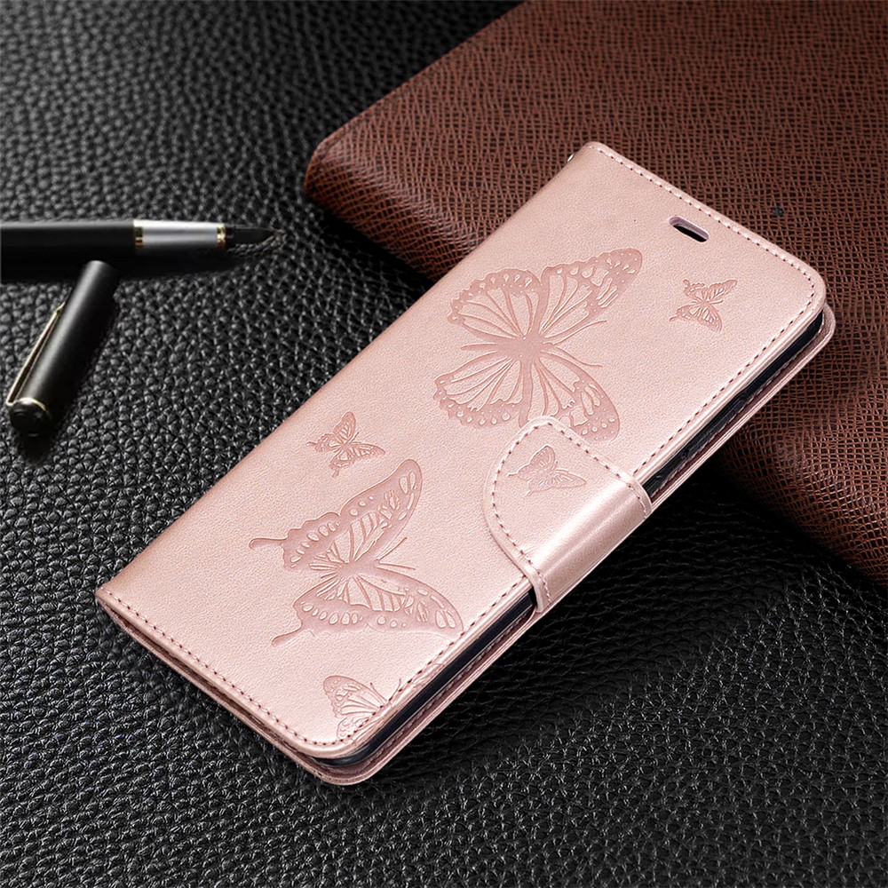 Imprint Butterflies Wallet Stand Flip Leather Shell for Nokia 5.3 - Rose Gold-7