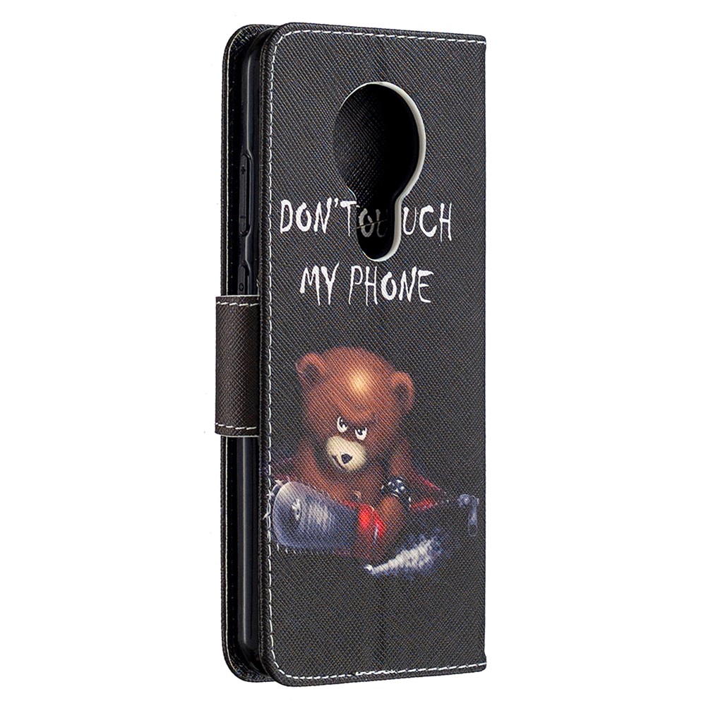Pattern Printing PU Leather Wallet Case for Nokia 5.3 - Brown Bear and Warning Words-3