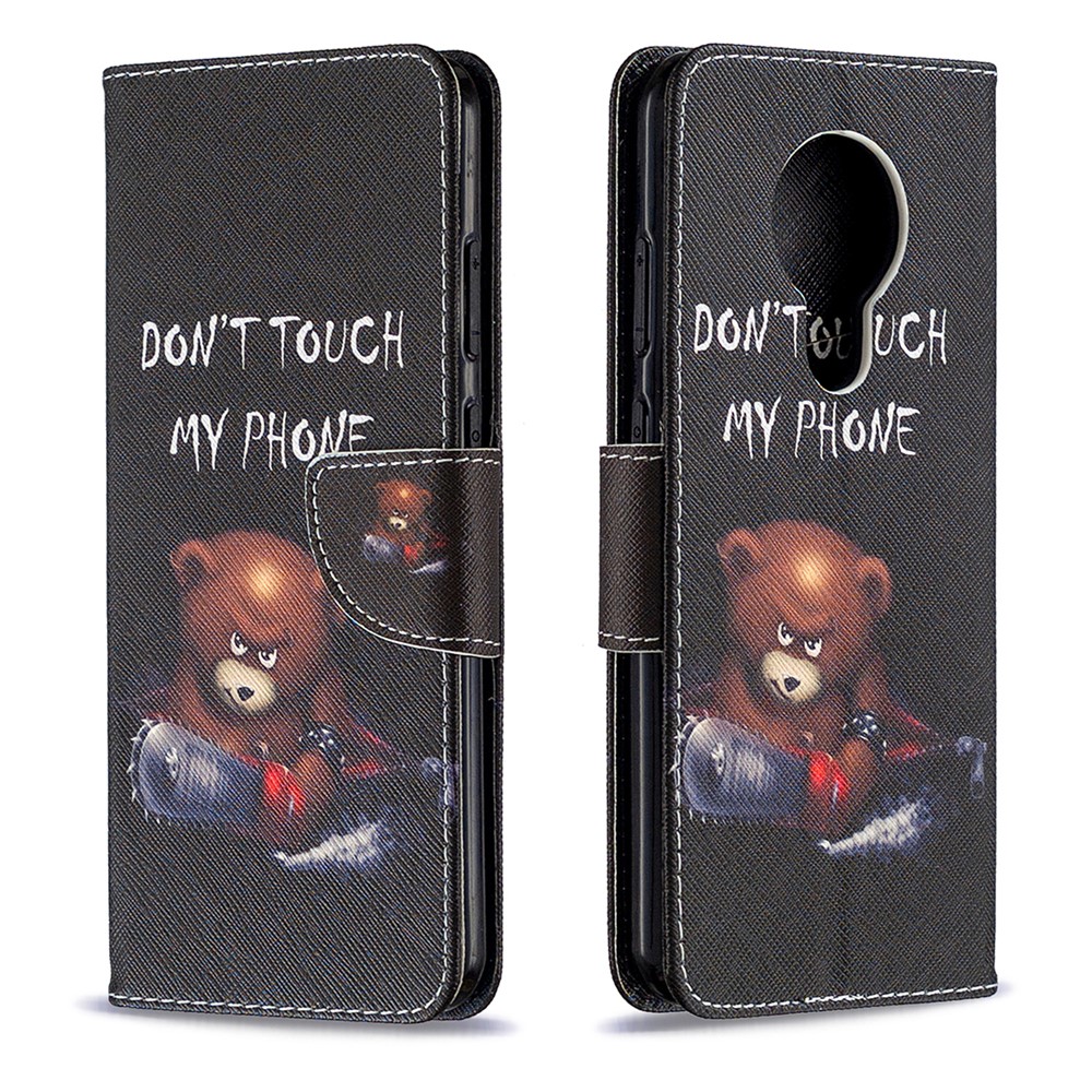 Pattern Printing PU Leather Wallet Case for Nokia 5.3 - Brown Bear and Warning Words-4