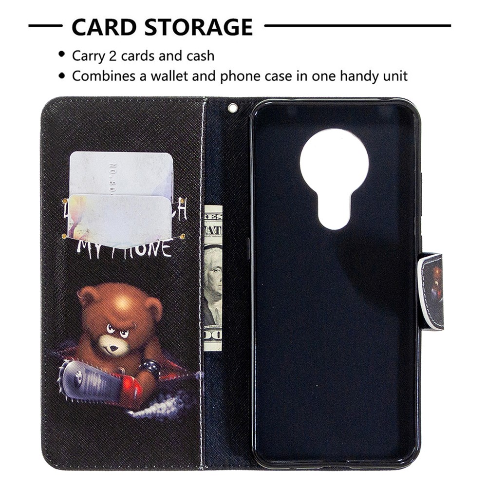 Pattern Printing PU Leather Wallet Case for Nokia 5.3 - Brown Bear and Warning Words-6