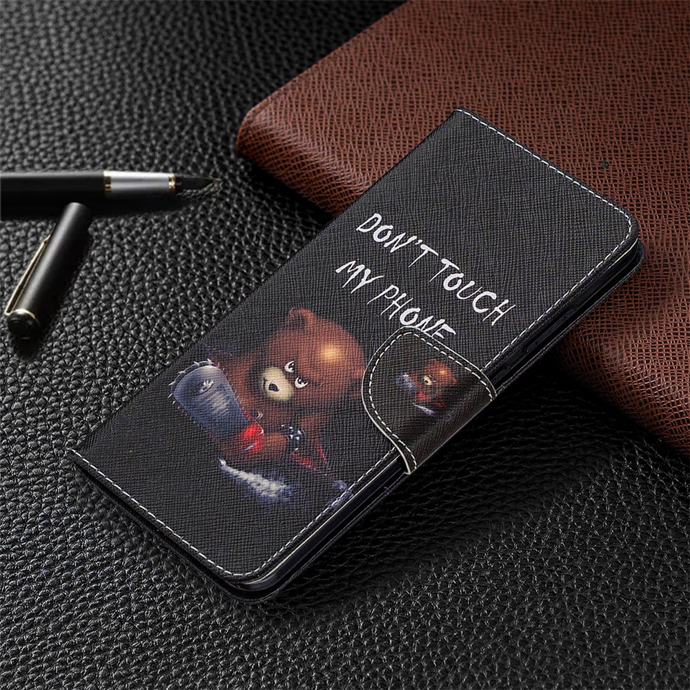 Pattern Printing PU Leather Wallet Case for Nokia 5.3 - Brown Bear and Warning Words-7