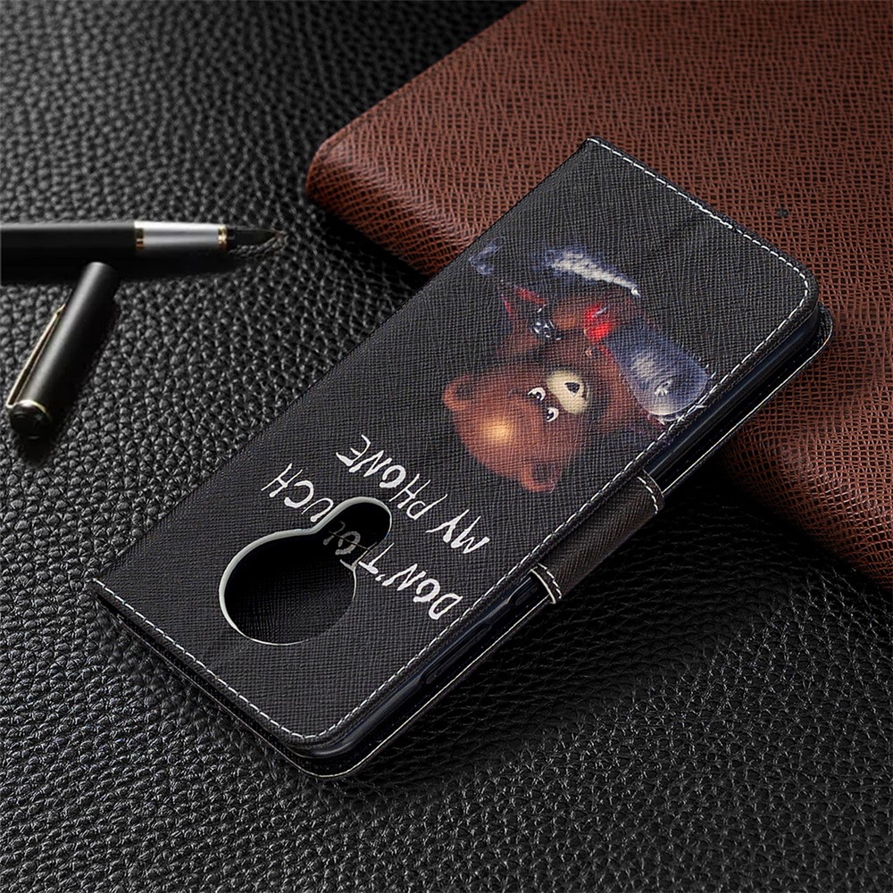 Pattern Printing PU Leather Wallet Case for Nokia 5.3 - Brown Bear and Warning Words-8