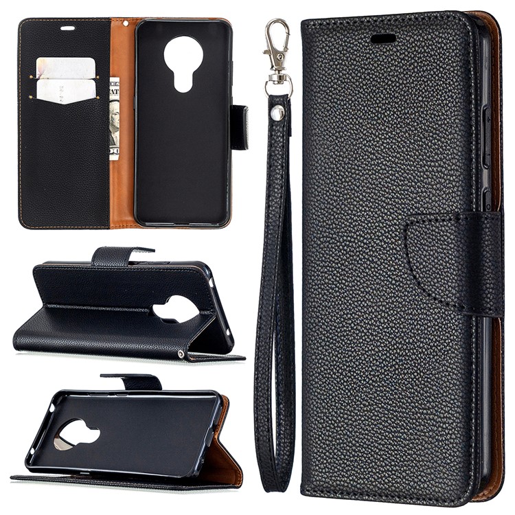 Litchi Skin Wallet en Cuir Élégant Shell Pour Nokia 5.3 - le Noir