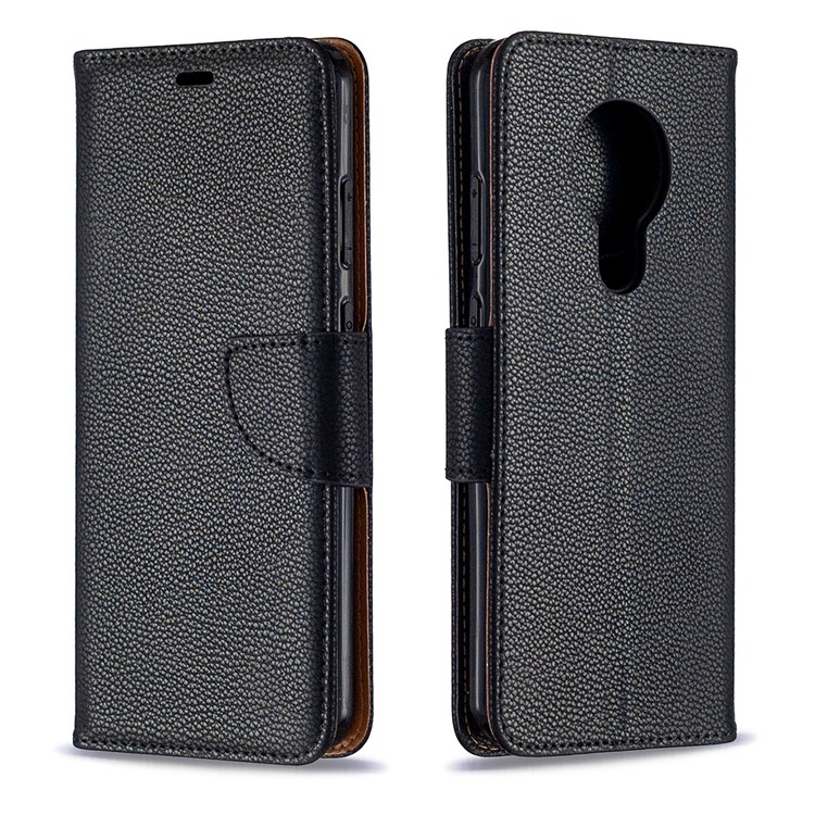 Litchi Skin Wallet en Cuir Élégant Shell Pour Nokia 5.3 - le Noir