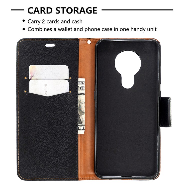 Portefeuille De La Peau Litchi Shell Élégant En Cuir Pour Nokia 5.3 - Noir-6