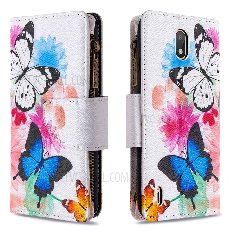 BF03 Pretty Pattern Printing Case Zipper Wallet Leather Cell Phone Cover for Nokia 1.3 - Vivid Butterfly-4