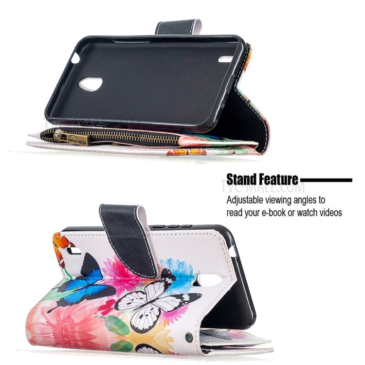 BF03 Pretty Pattern Printing Case Zipper Wallet Leather Cell Phone Cover for Nokia 1.3 - Vivid Butterfly-5