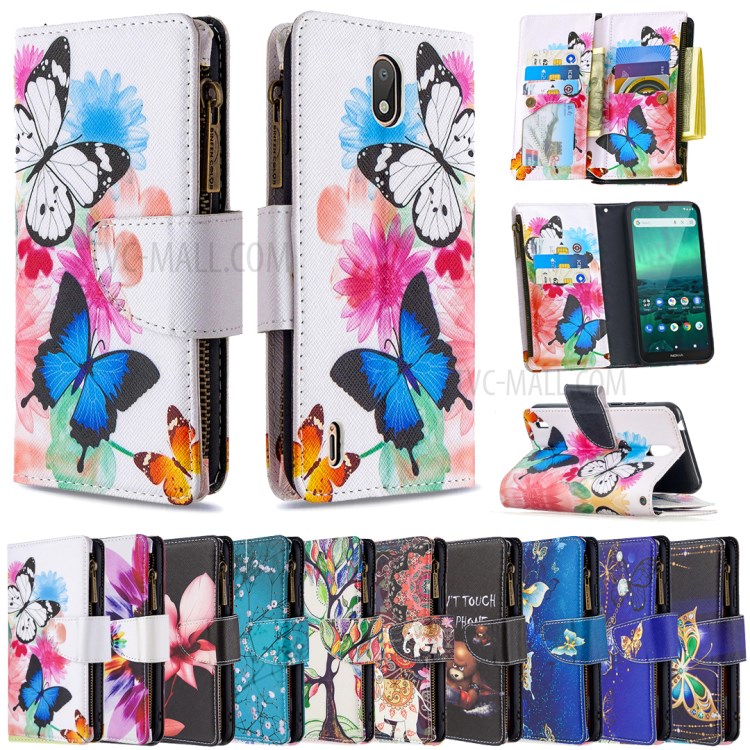 BF03 Pretty Pattern Printing Case Zipper Wallet Leather Cell Phone Cover for Nokia 1.3 - Vivid Butterfly-9