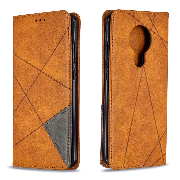 Geometric Pattern Auto-absorbed Leather Stand Cover with Card Slots for Nokia 5.3 - Brown-7