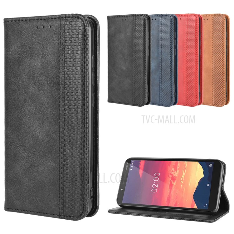 Auto-absorbed Retro PU Leather with Wallet Cell Phone Cover for Nokia C2 - Black-15