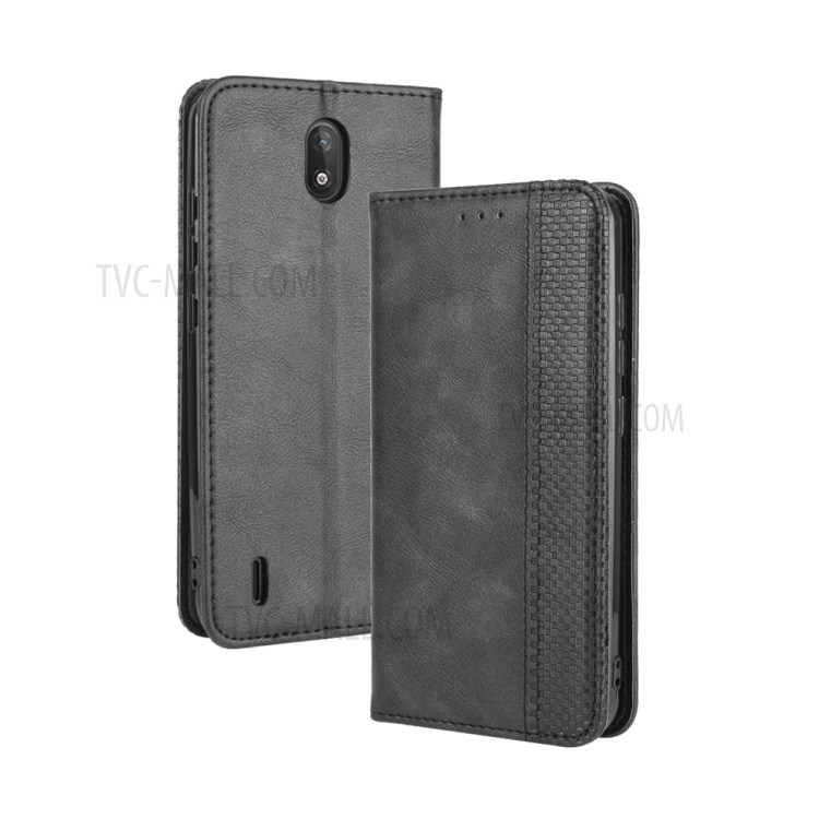 Auto-absorbed Retro PU Leather with Wallet Cell Phone Cover for Nokia C2 - Black-2