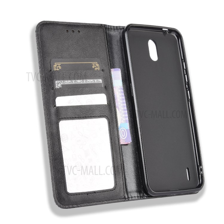 Auto-absorbed Retro PU Leather with Wallet Cell Phone Cover for Nokia C2 - Black-4