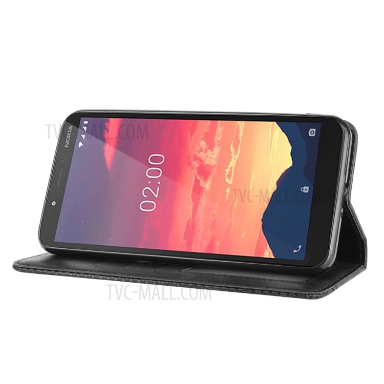 Auto-absorbed Retro PU Leather with Wallet Cell Phone Cover for Nokia C2 - Black-6