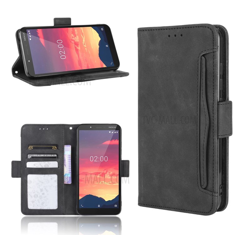 Leather Stand Case with Card Slots for Nokia C2 - Black-1