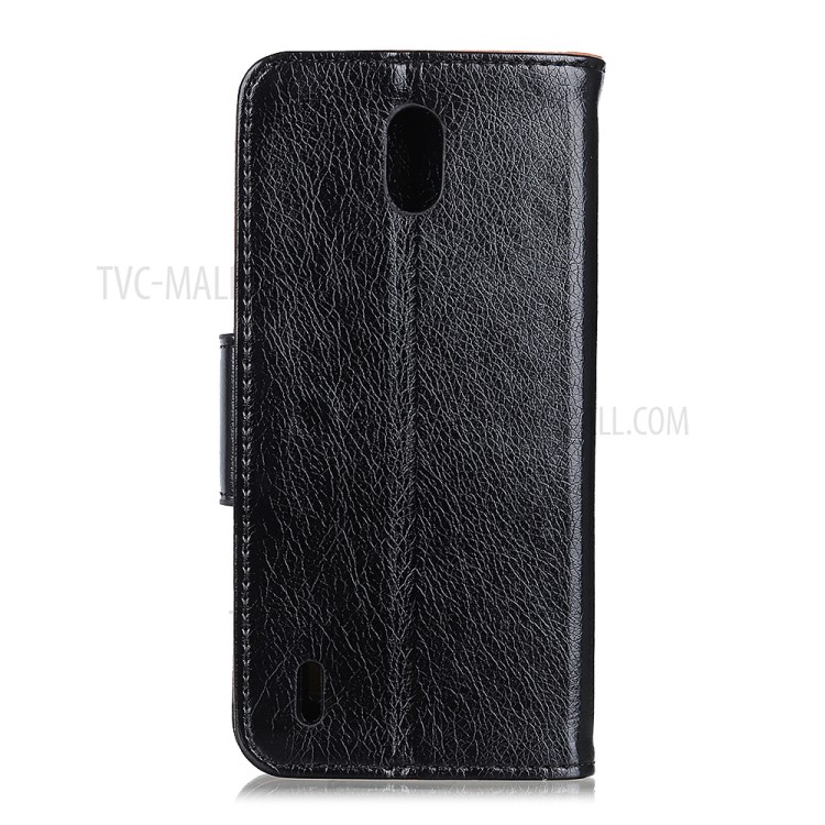 Nappa Texture Split Leather Cover with Wallet Stand for Nokia C2 - Black-3